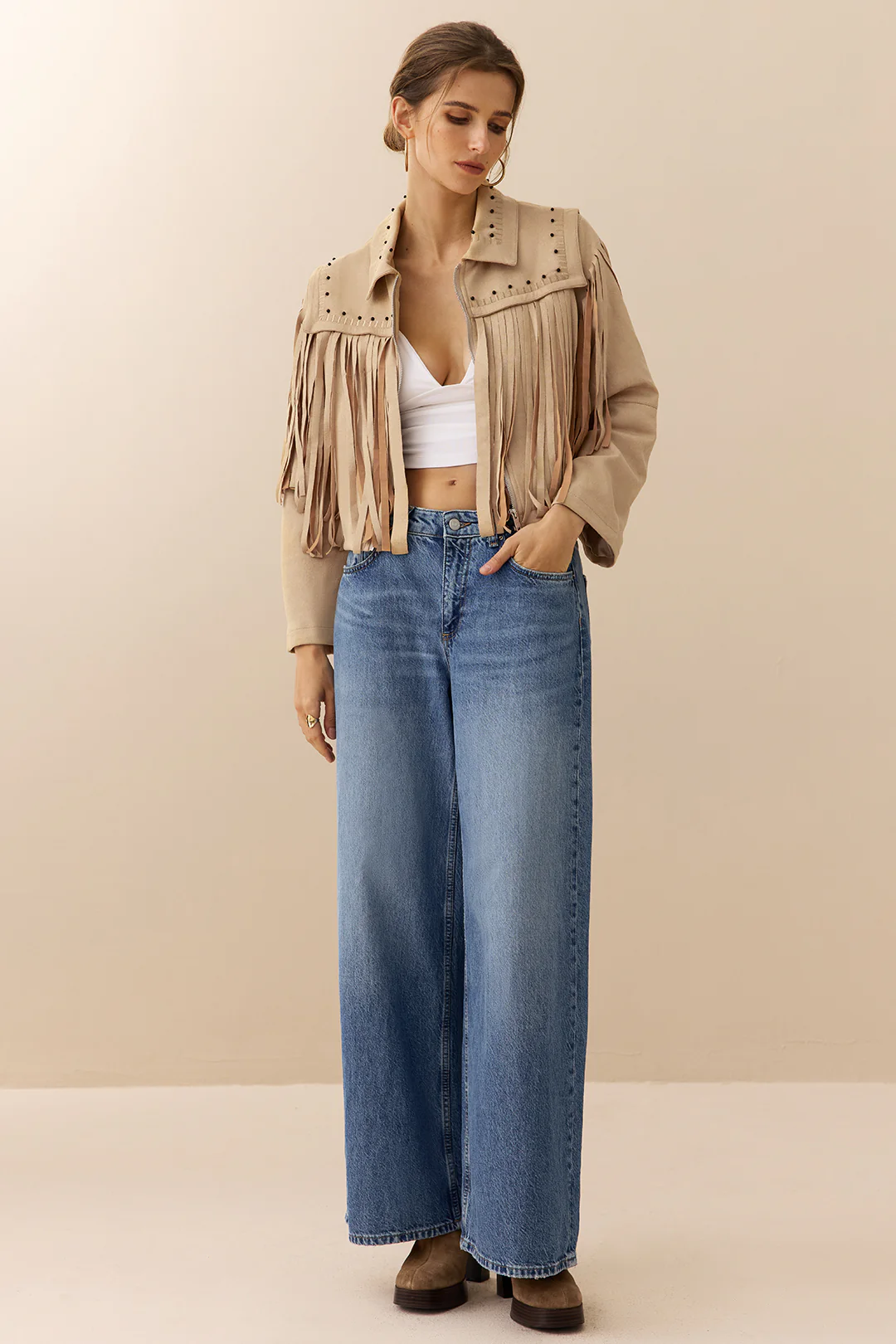 Suede Zipper Fringe Jacket - Weenar