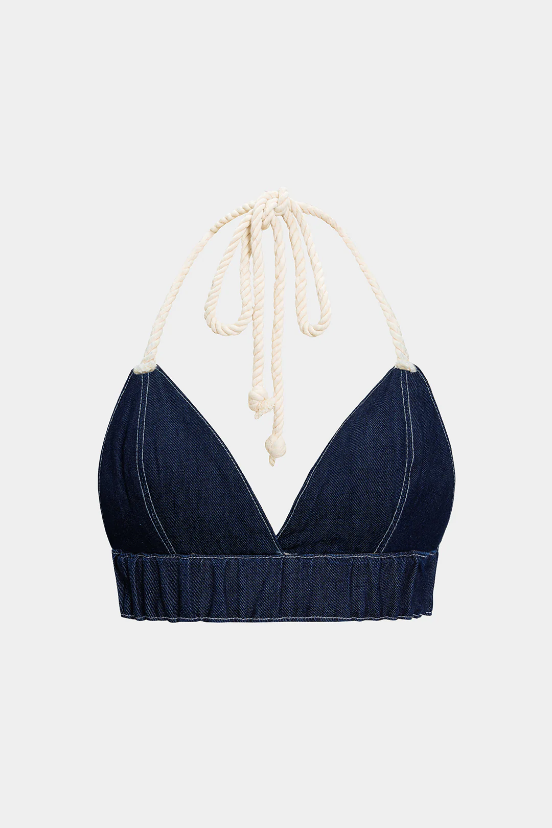 Denim Halter Neck Tie-Up Backless Crop Top - Weenar