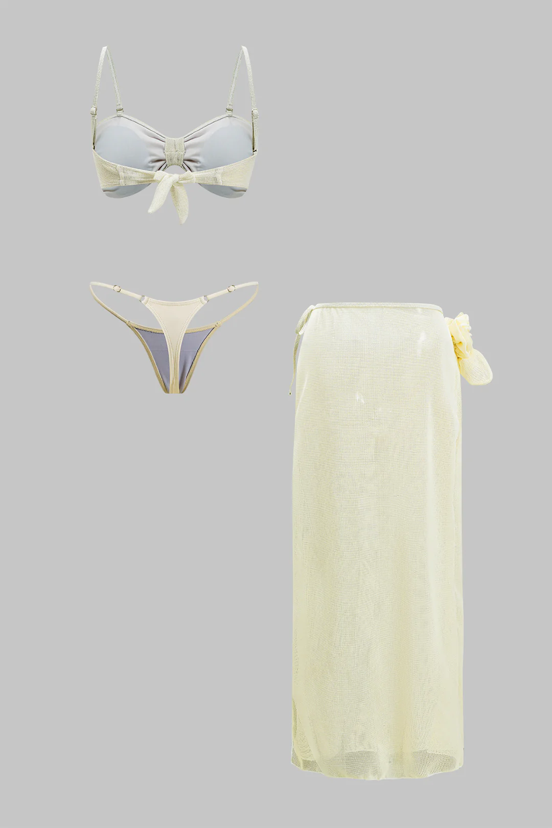 3PC 3D Floral Decor Tie Up Cut Out Bikini Set - Weenar