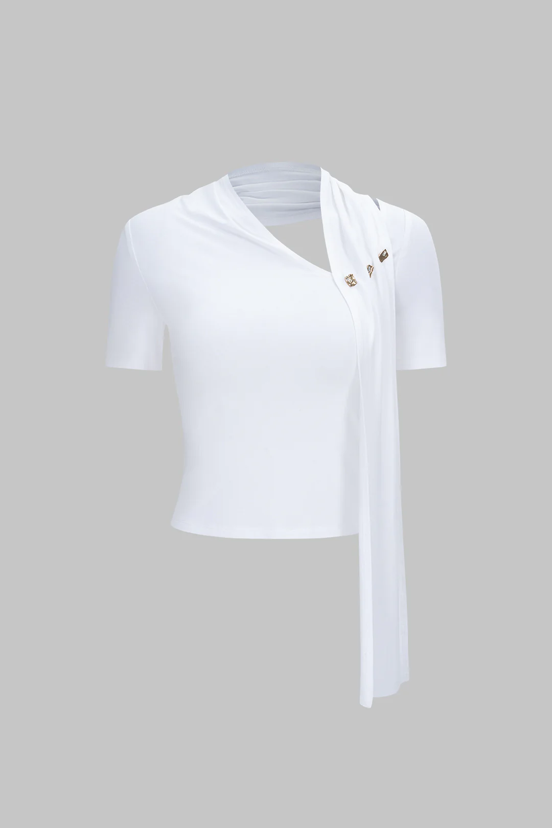 Metallic Decor Ruched Asymmetrical Short Sleeve T-Shirt - Weenar