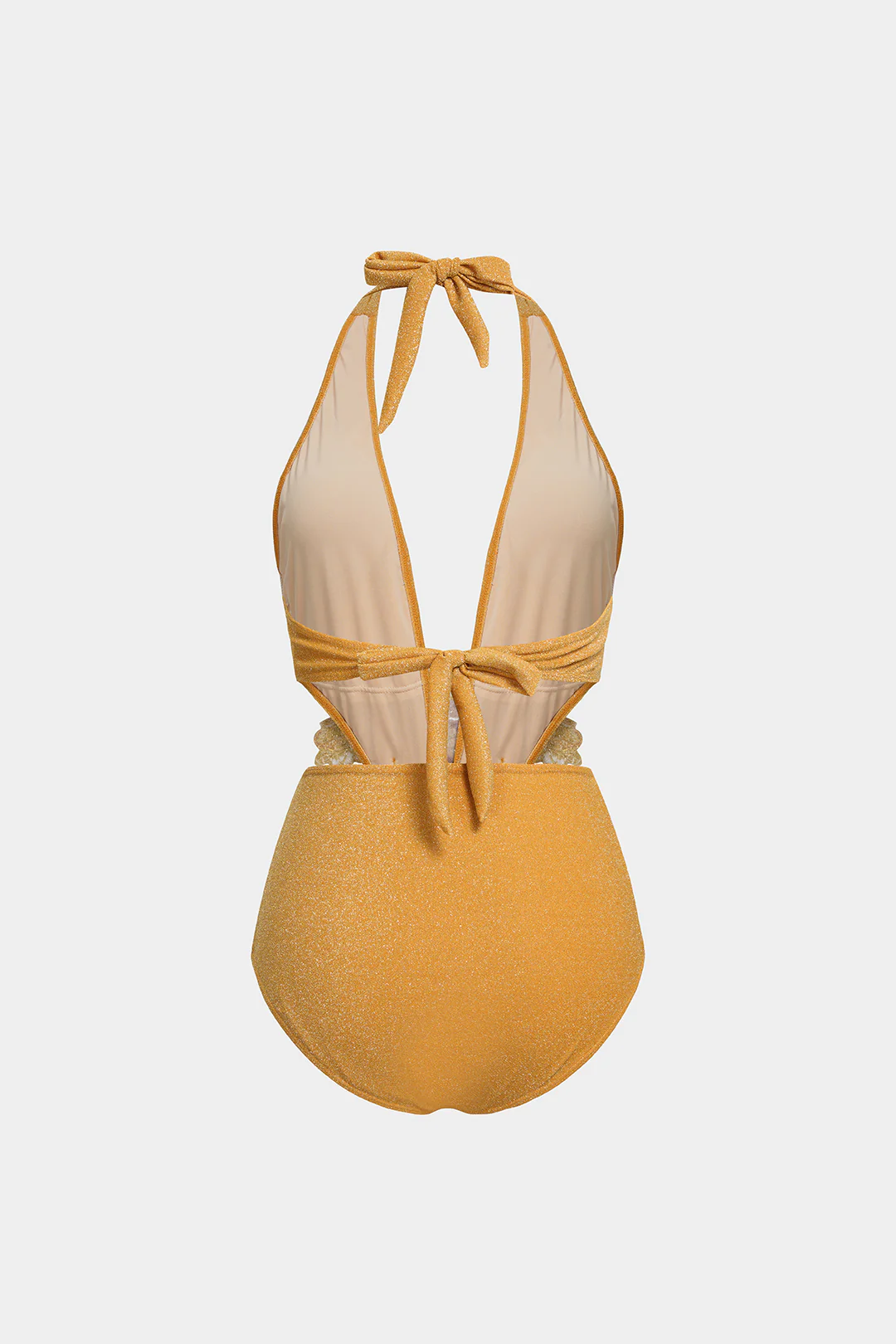 3D Flower Halter Deep V-Neck Bikini Swimsuit - Weenar