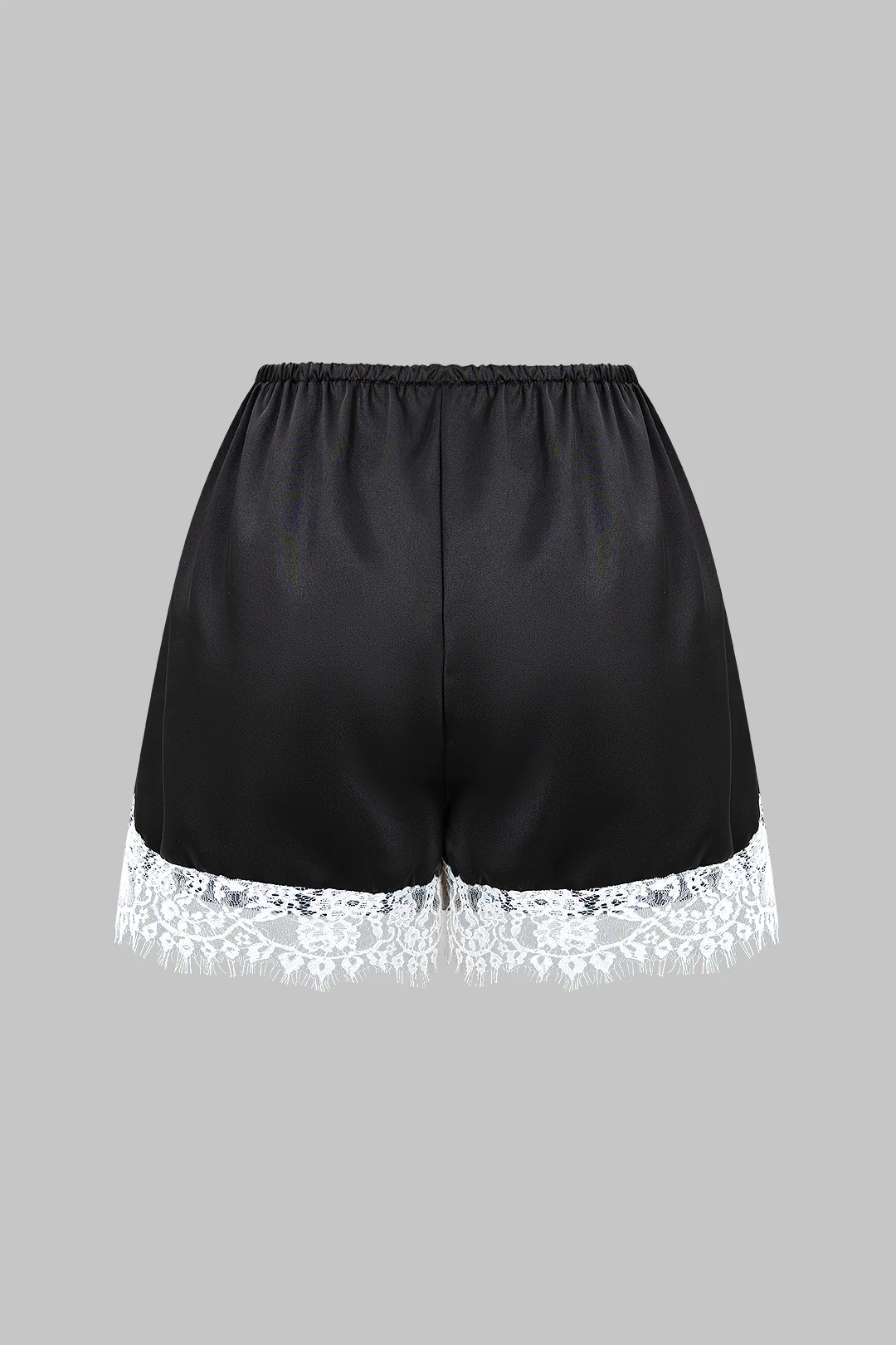 Satin Patchwork Lace Trim Shirred Waistband Shorts - Weenar