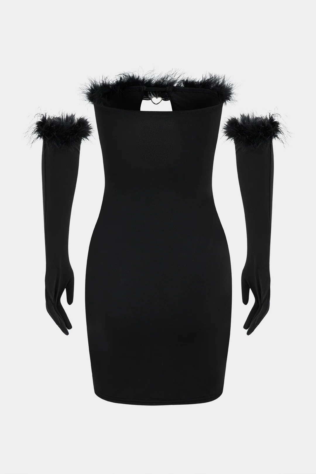 Feather Decor Cut Out Mini Dress With Gloves - Weenar