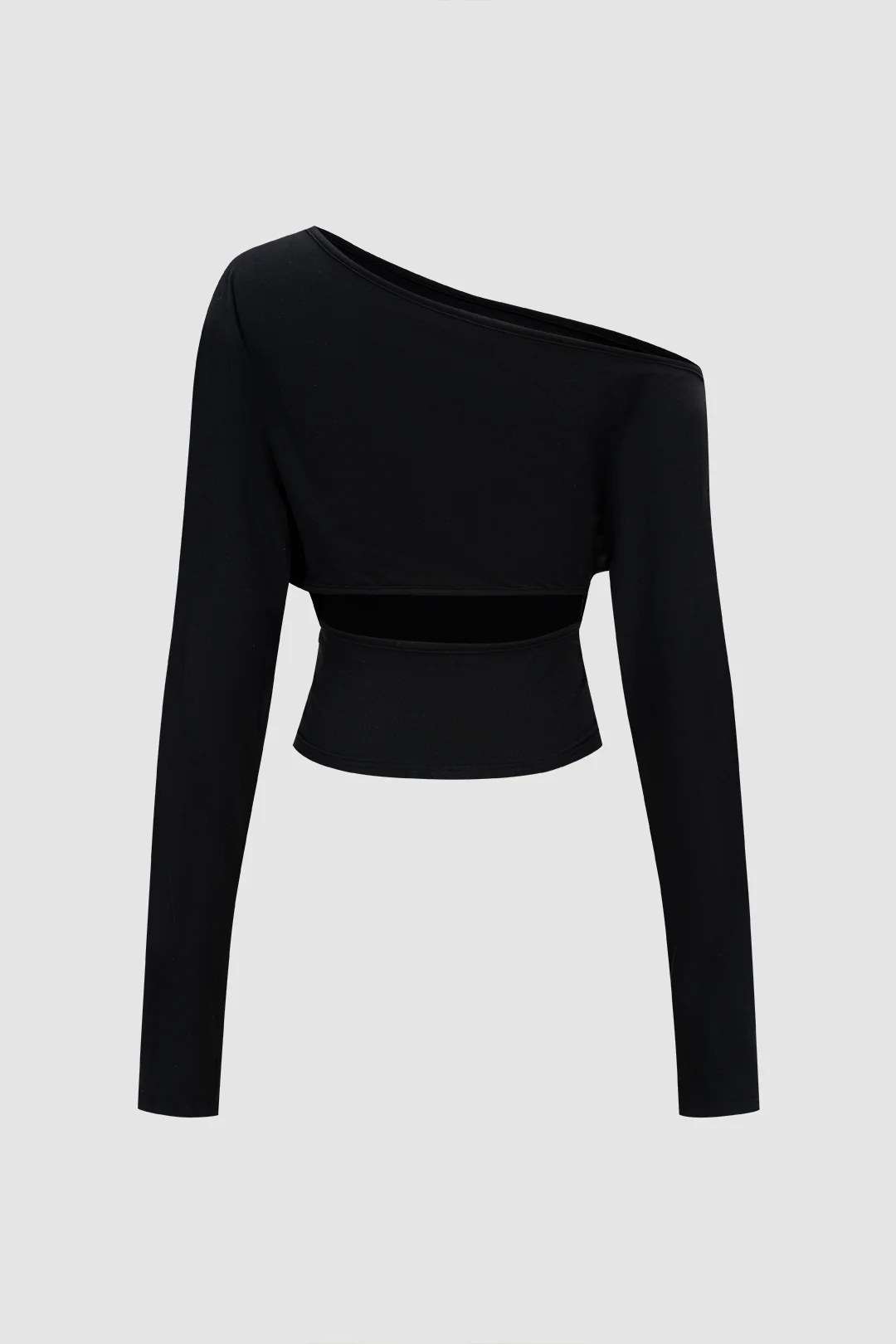 Cut Out Asymmetrical Neck Ruched Long-Sleeve Top - Weenar
