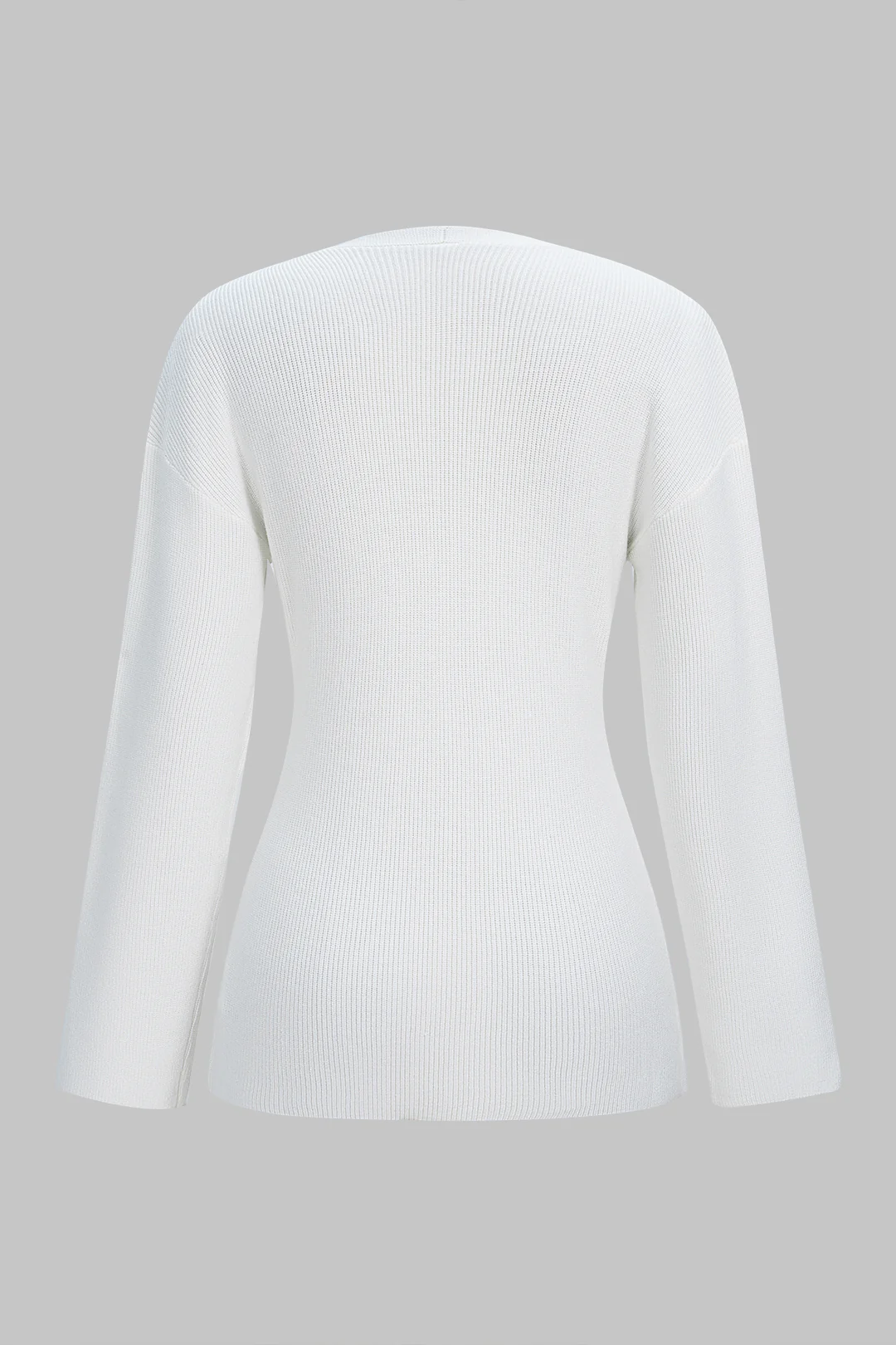 Knit V-Neck Button Long-Sleeve Top - Weenar