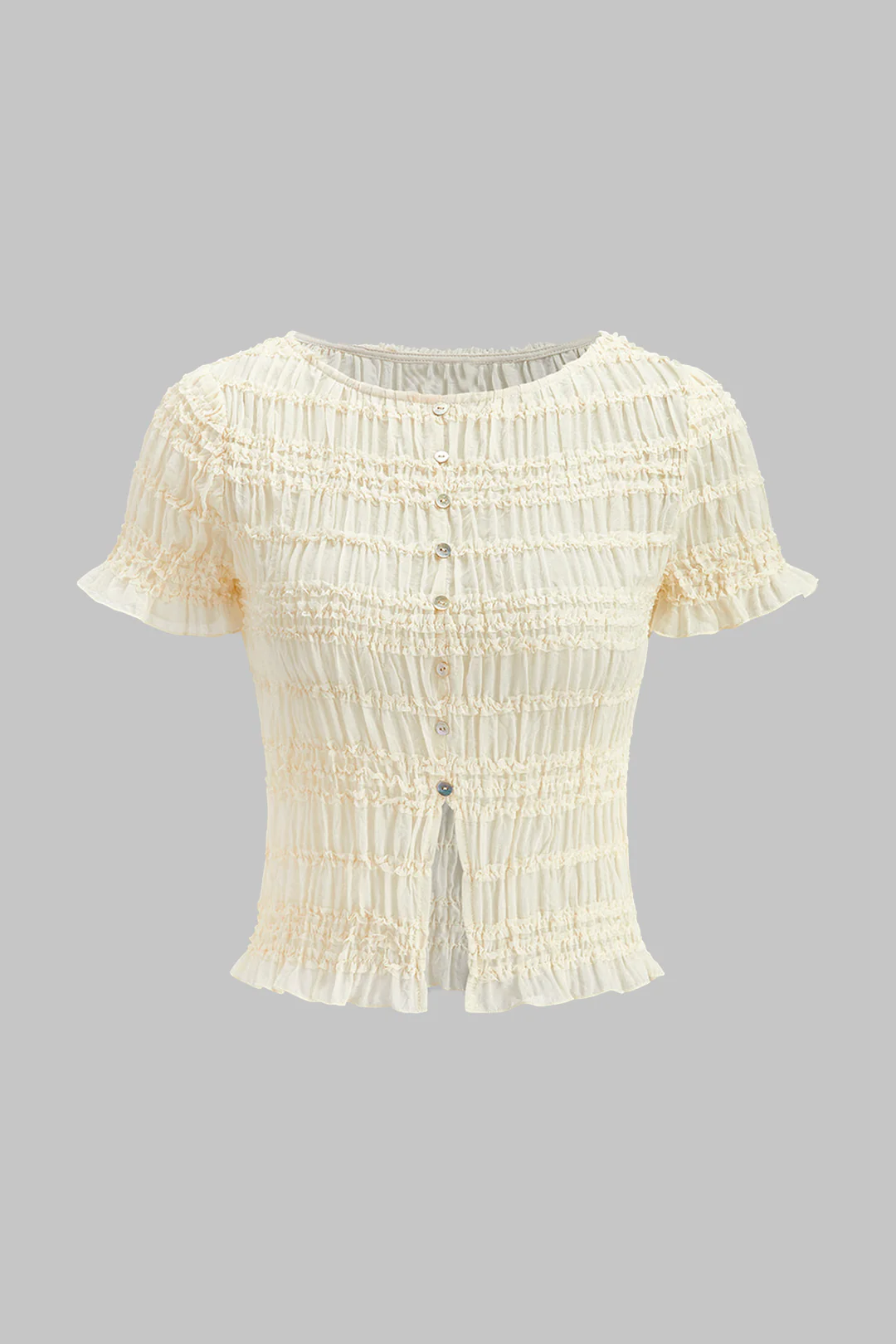 Chiffon Shirred Ruched Short-Sleeve Top And Skirt Set - Weenar