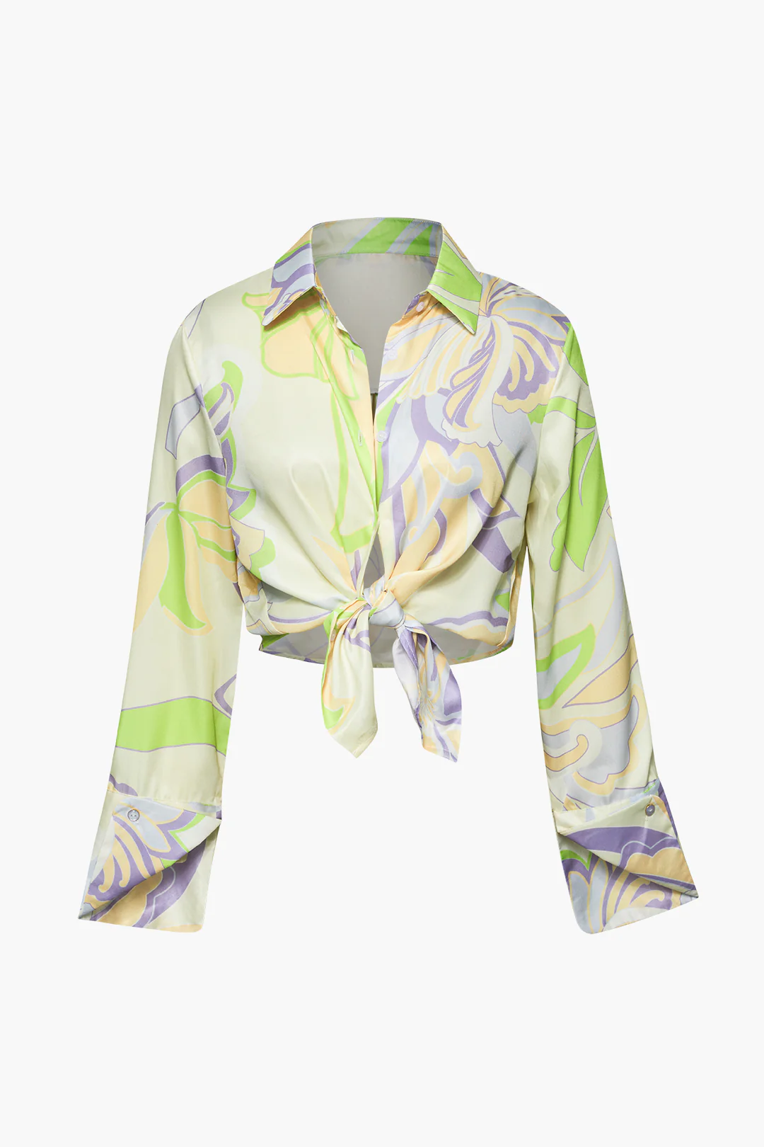 Satin Floral Print Button Long-Sleeve Shirt - Weenar