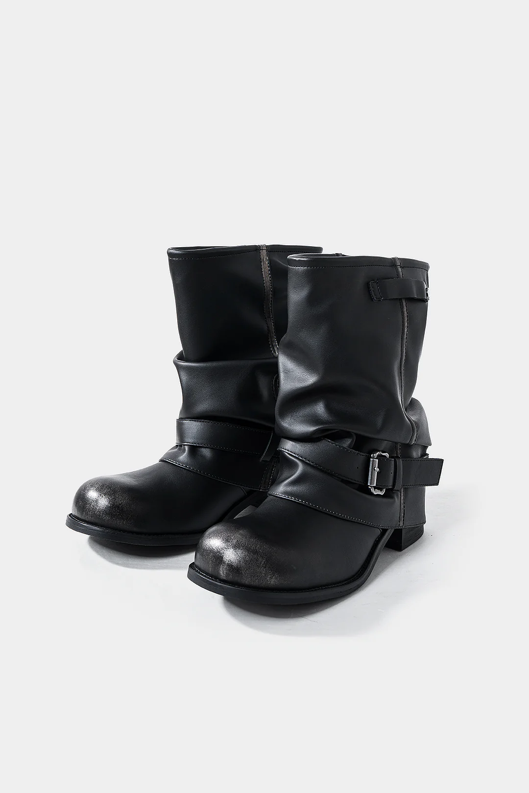 Leather Round Toe Belted Boots - Weenar