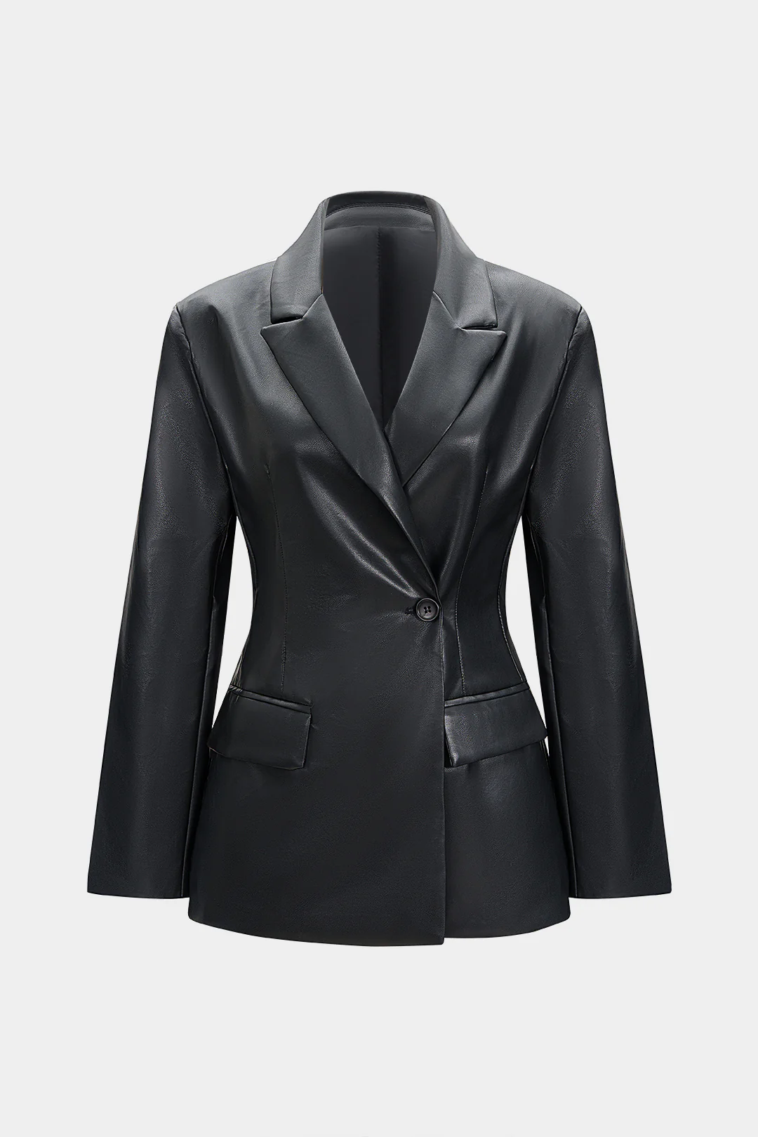 Faux Leather Button Blazer - Weenar