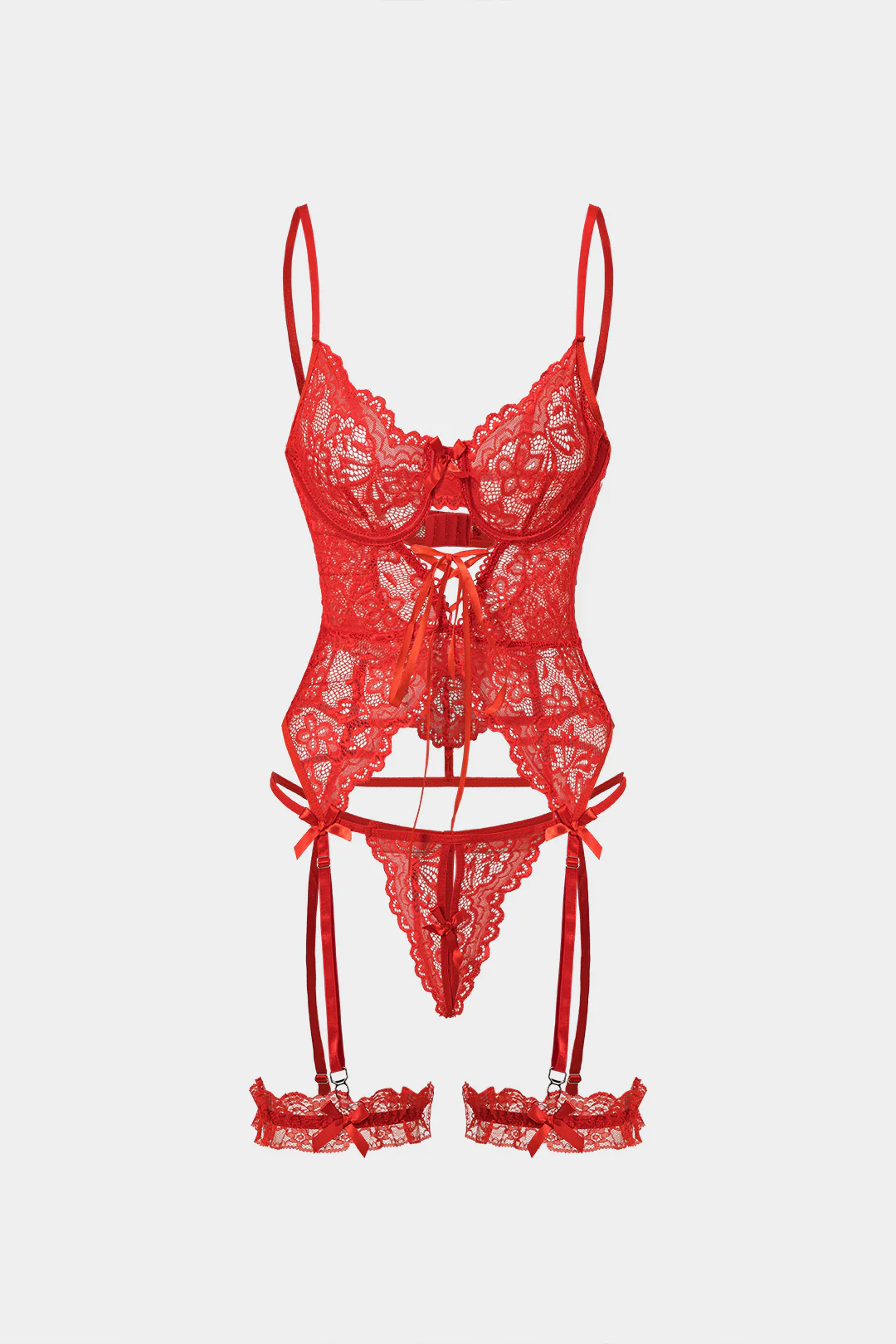 Cut Out Tie Front Backless Lingerie Garter Set - Weenar