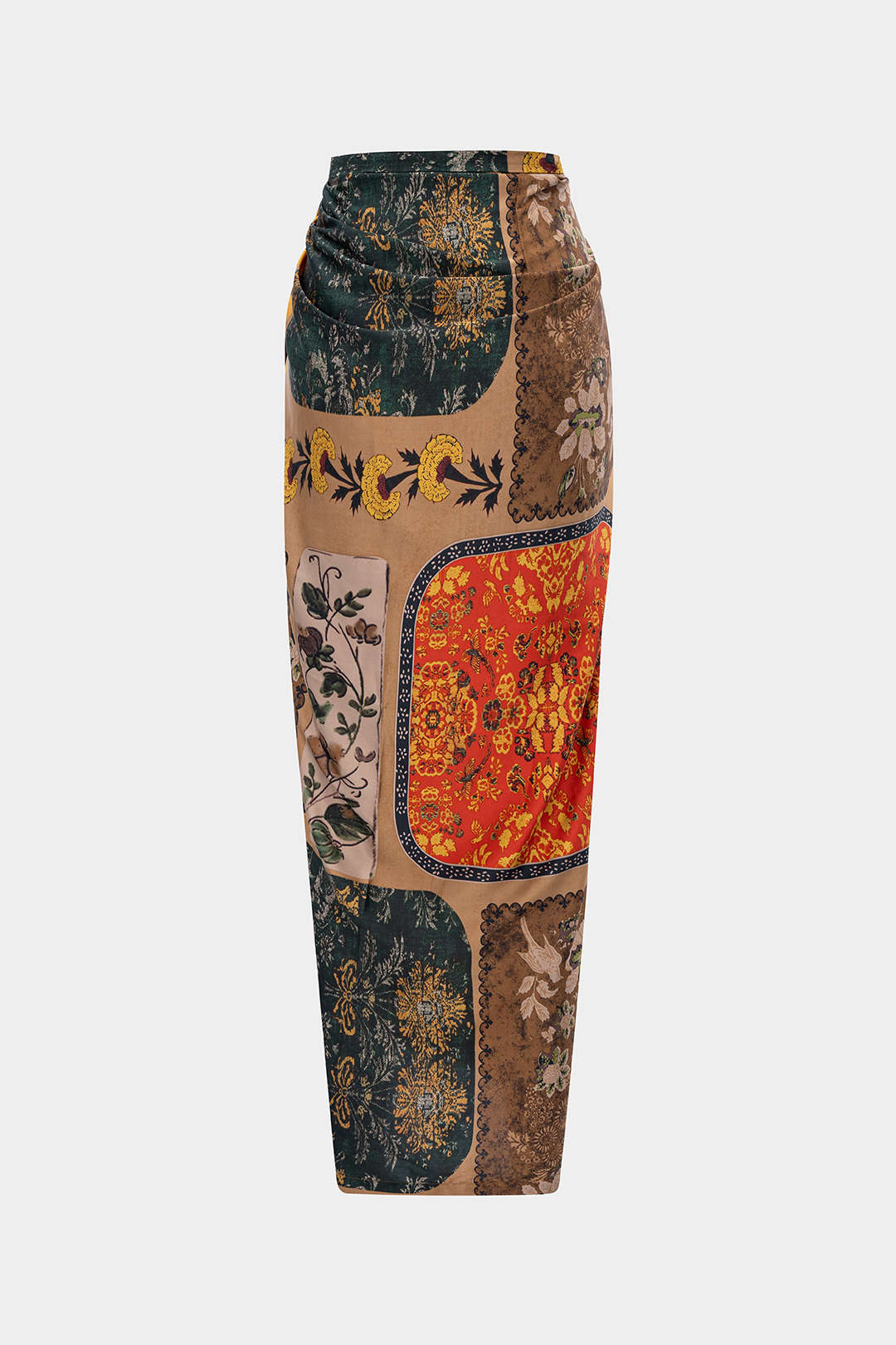 Retro Print Satin Tie Front Skirt - Weenar