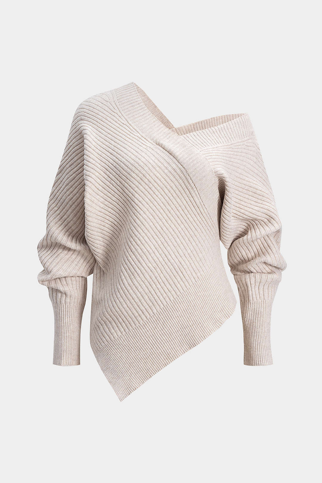 Knit Asymmetrical V-Neck Long-Sleeve Top - Weenar