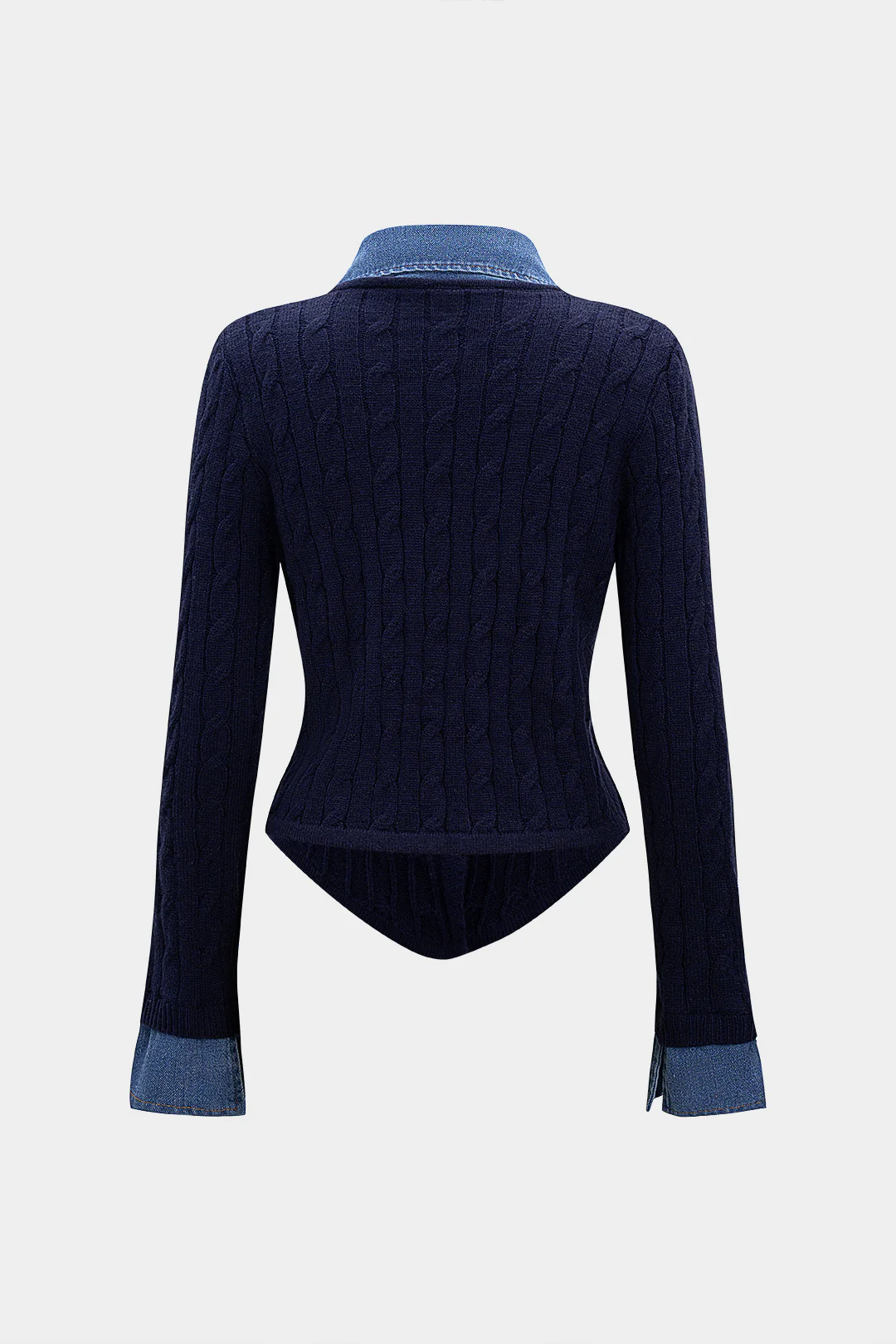 Cable Knit Patchwork Button Long-Sleeve Top - Weenar