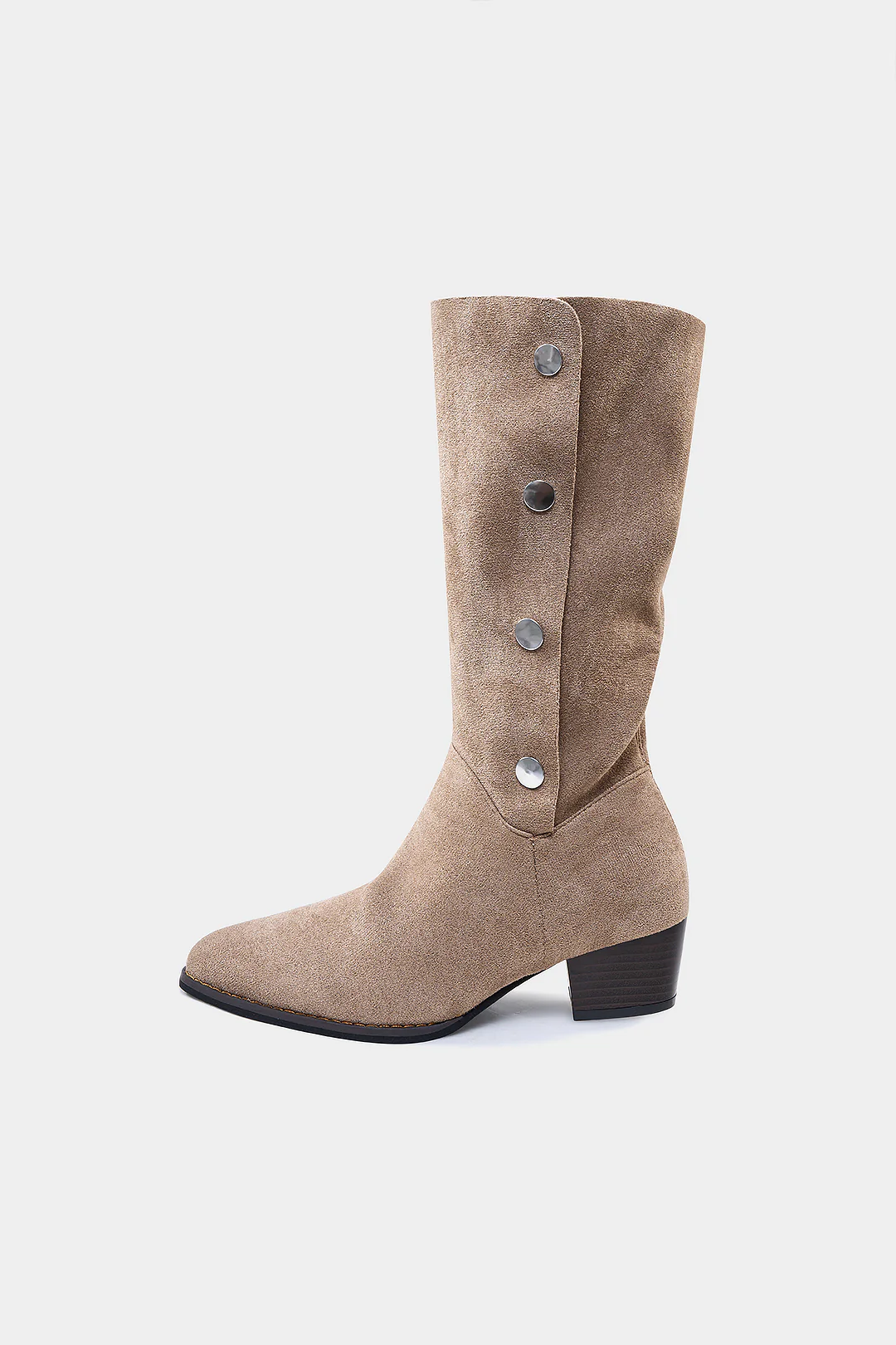 Suede Metallic Button Pointed Mid Calf Boots - Weenar