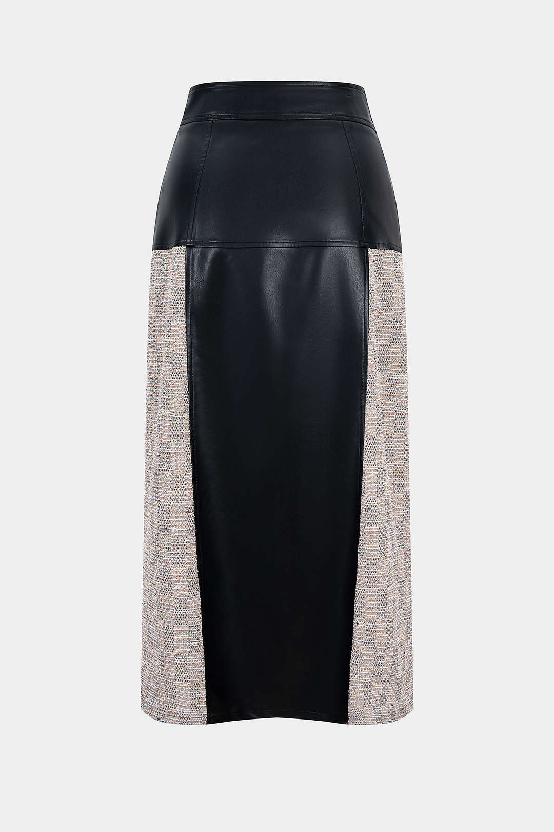 Faux Leather Patchwork Asymmetrical Zipper Split Skirt - Weenar