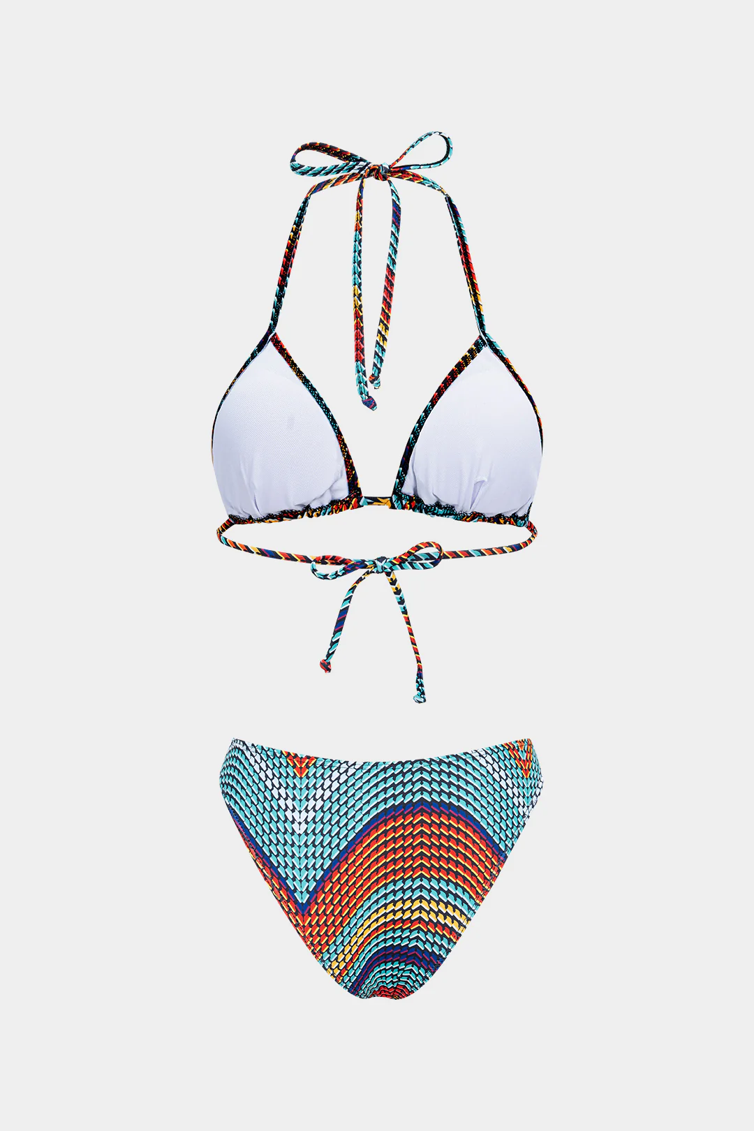Contrast Halter Neck Tie Up Bikini Set - Weenar