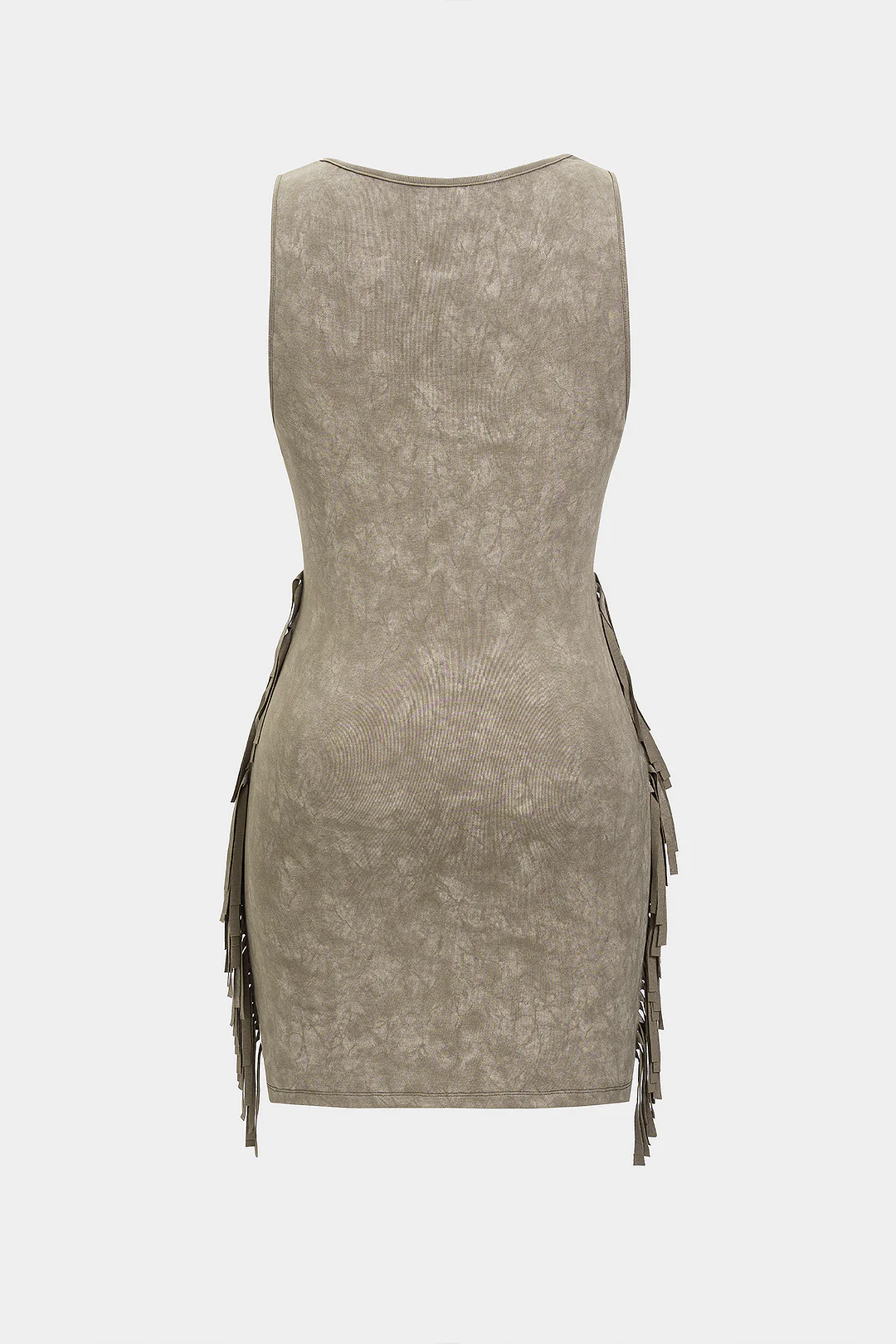 Square Neck Sleeveless Fringe Trim Mini Dress - Weenar