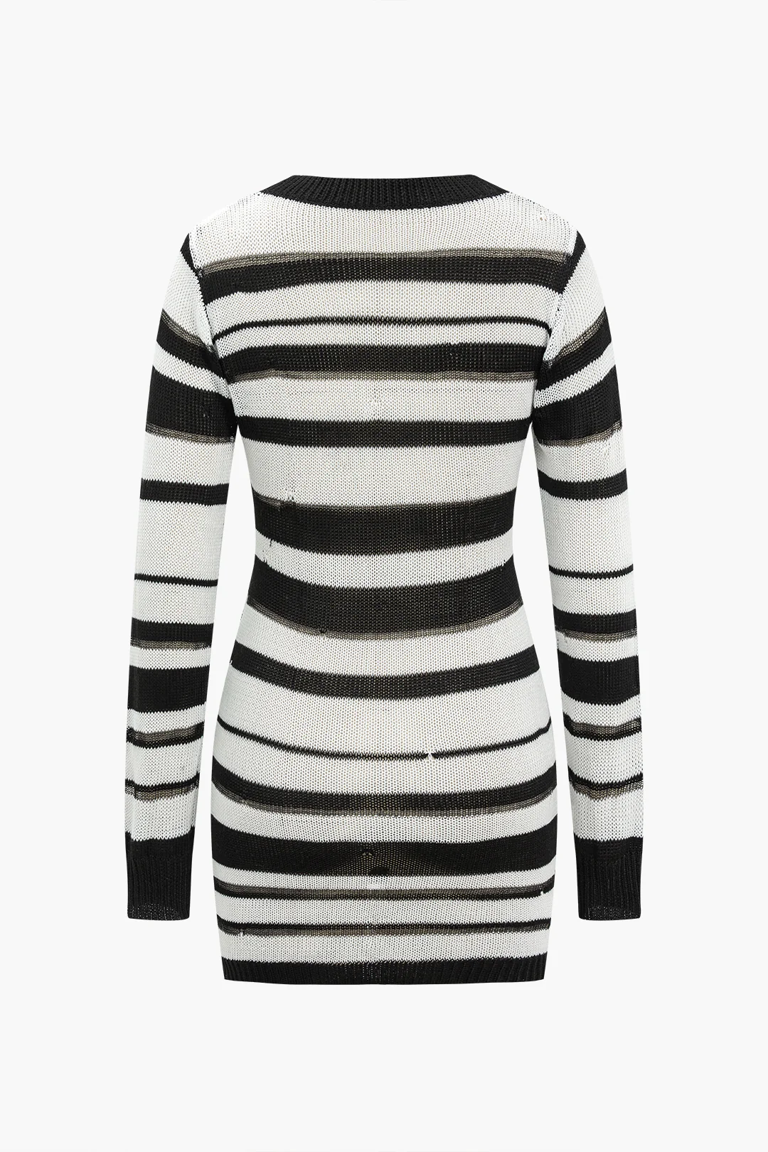 Knit Color Block Round Neck Long Sleeve Dress - Weenar