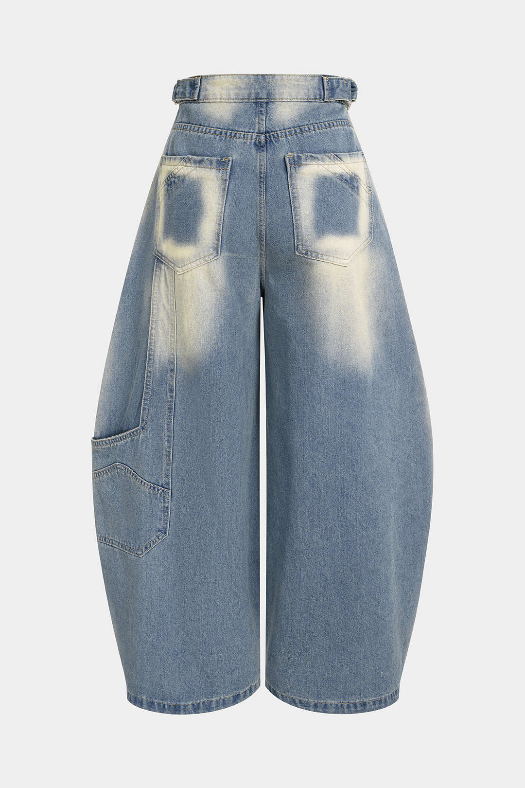Denim Washed Pocket Wide Leg Jeans - Weenar