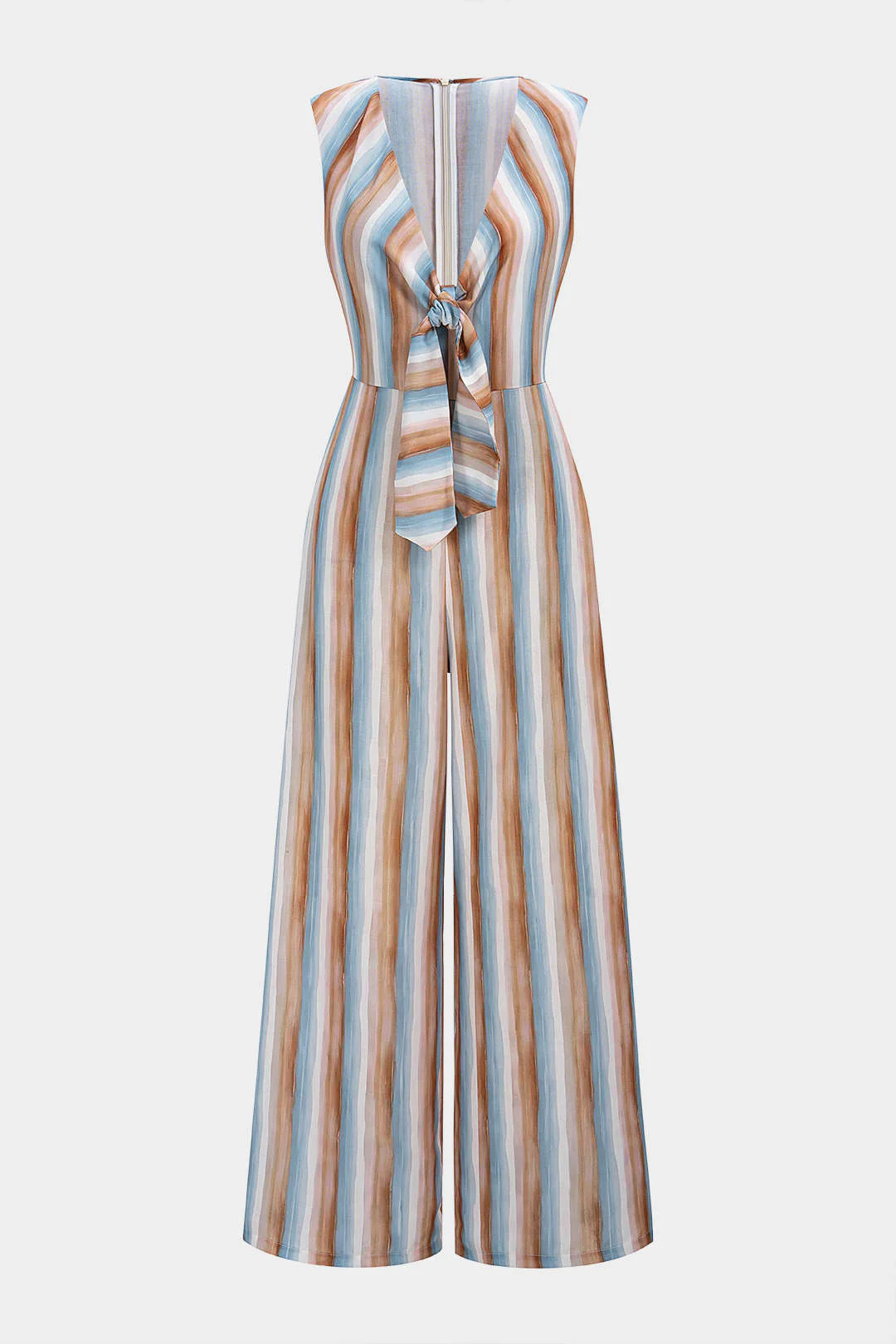 Stripes Print V-Neck Strappy Sleeveless Jumpsuit - Weenar