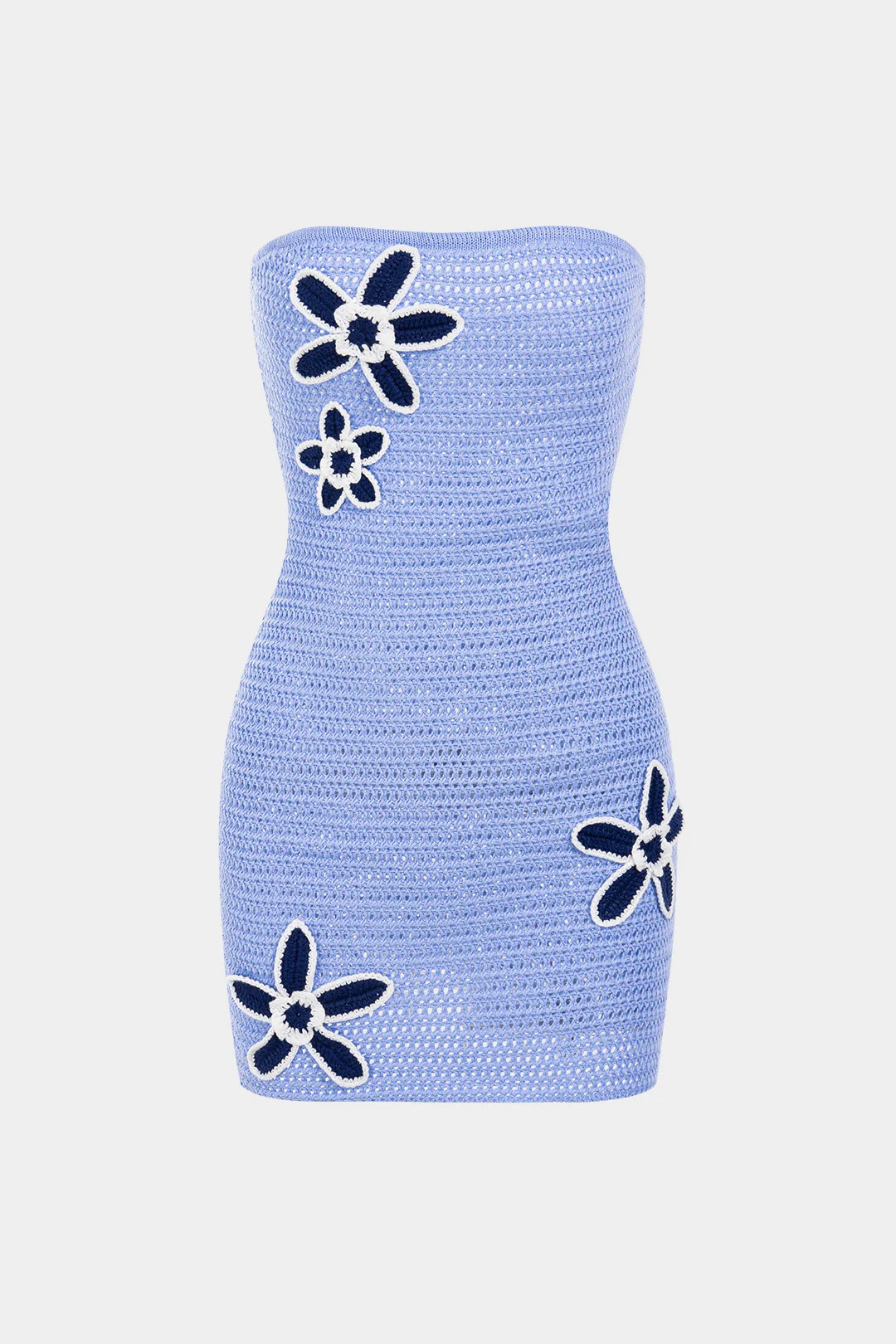 Knit Contrast 3D Floral Strapless Sleeveless Dress - Weenar