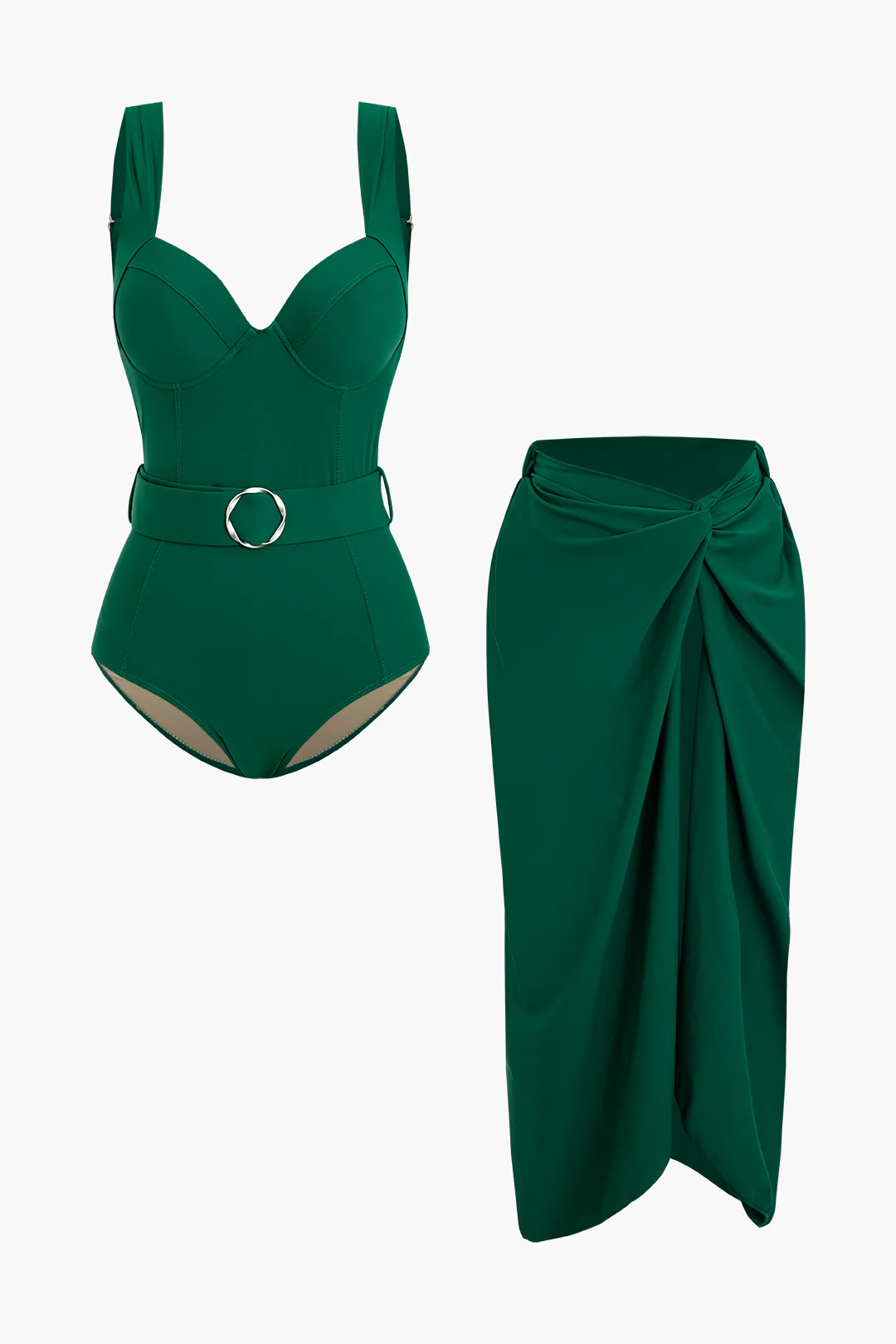 Metallic Decor Belt Asymmetrical Ruched Backless Bikini Set - Weenar