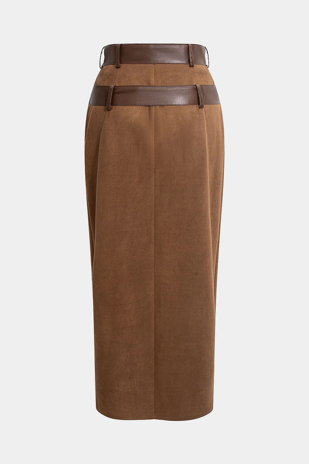 Suede High Waist Slit Belted Skirt - Weenar