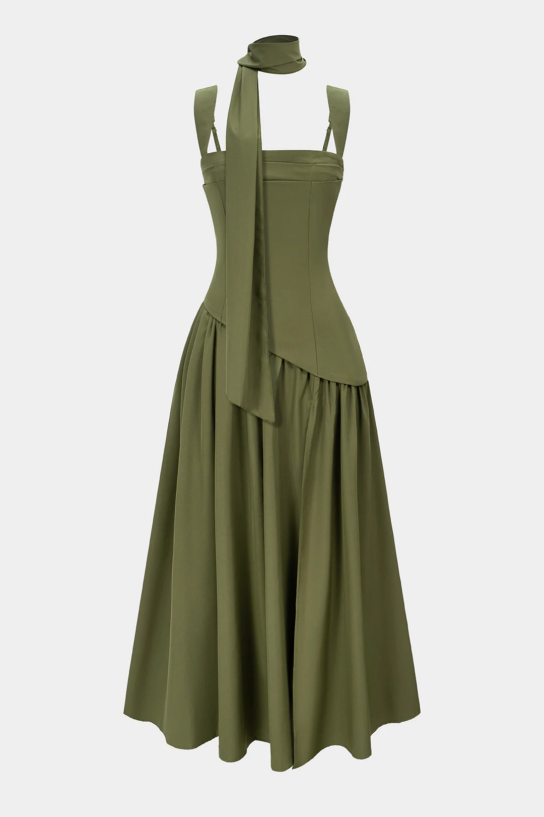 Asymmetrical Ruched Sleeveless Midi Dress With Scarf - Weenar