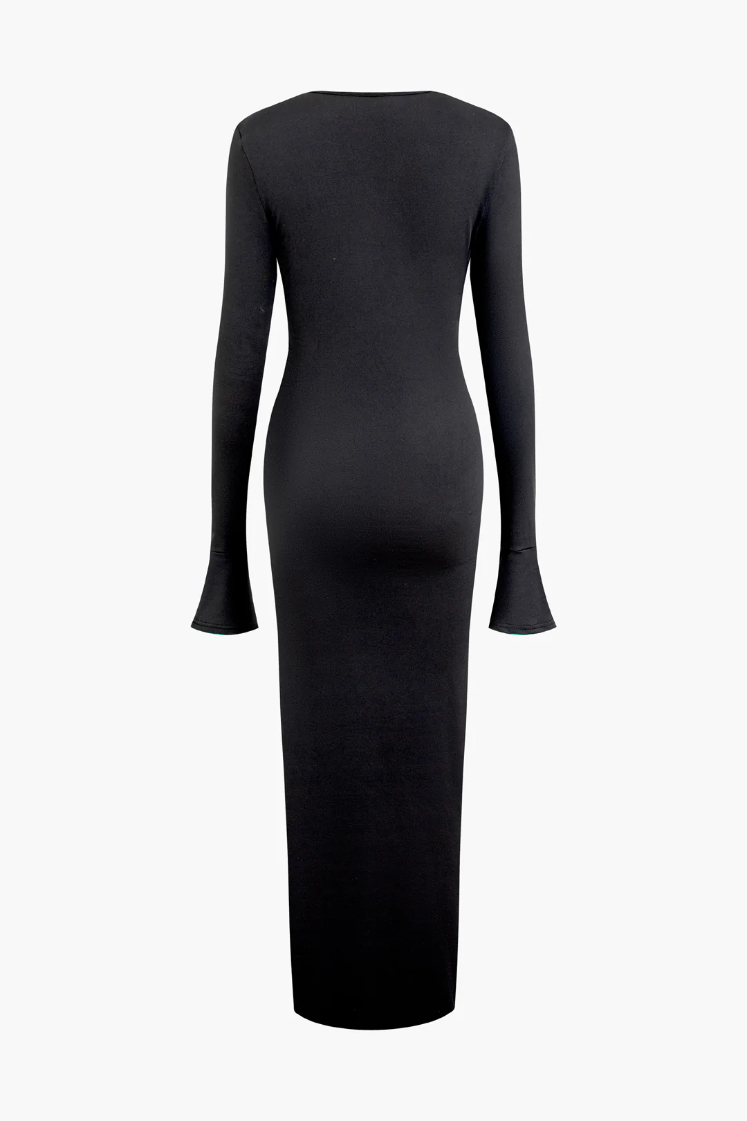 Round Neck Asymmetrical Ruched Long Sleeve Maxi Dress - Weenar