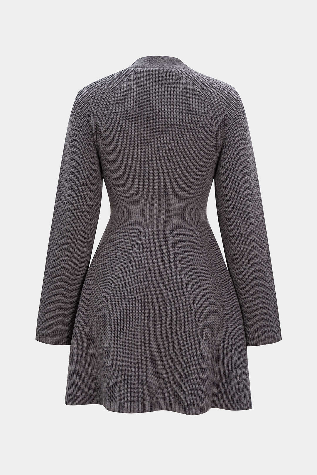 Knit V-Neck Long Sleeve Dress - Weenar