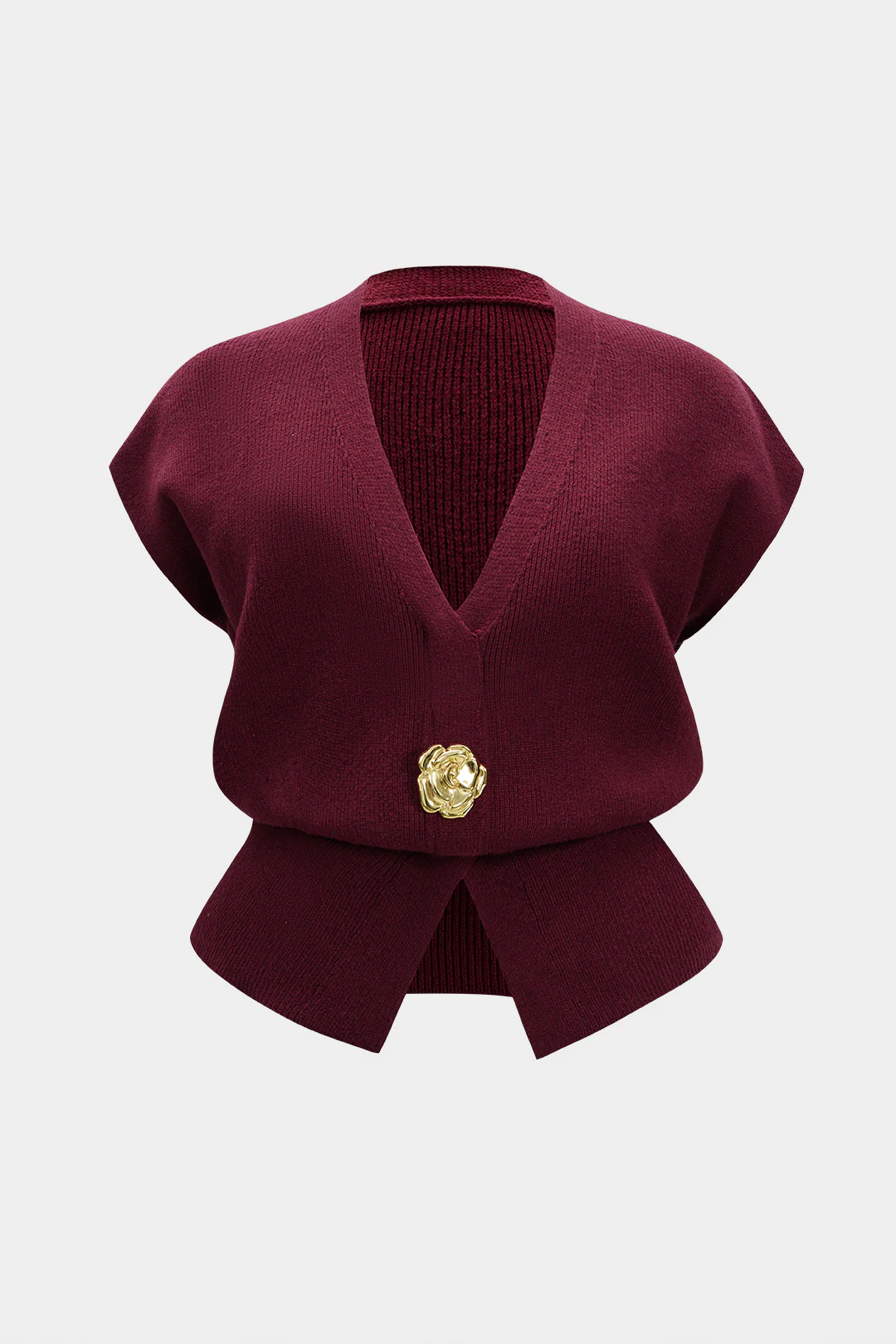 Plus Size Knit Metallic Button V-Neck Vest - Weenar