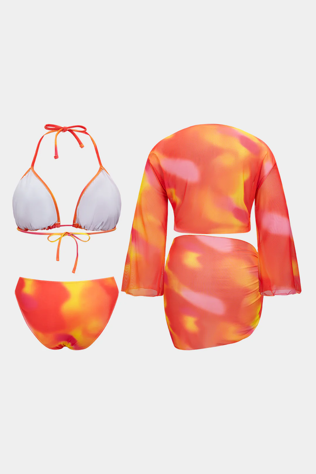 Plus Size Tie Dye Print Halter Neck Backless Strappy Bikini Set - Weenar