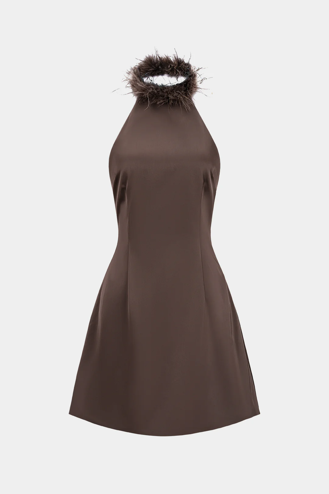 Patchwork Satin Halter Neck Sleeveless Mini Dress - Weenar