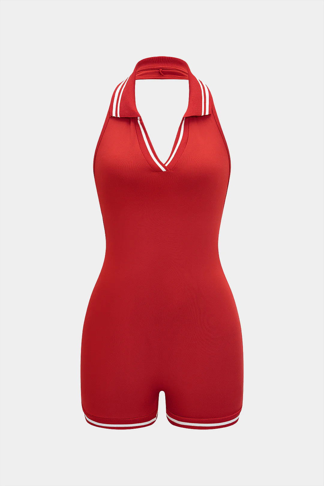 Contrast Halter V-Neck Backless Tie Back Sleeveless Romper - Weenar