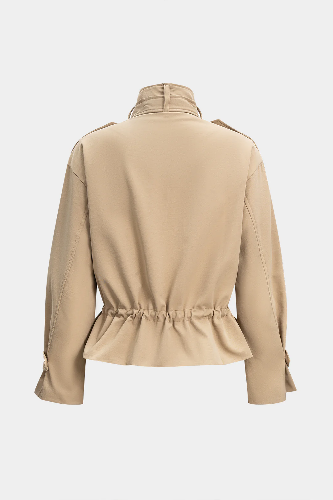 High Collar Pocket Drawstring Long Sleeve Jacket - Weenar