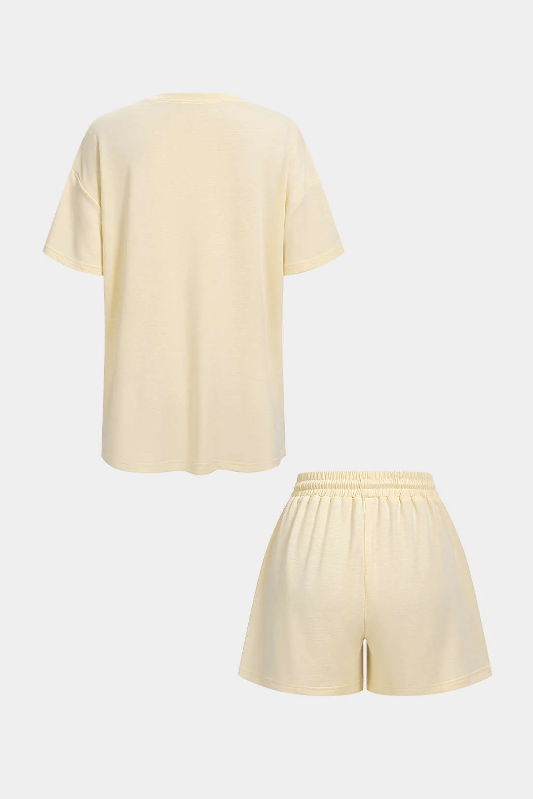 Solid Round Neck Top And Drawstring Shorts Set - Weenar