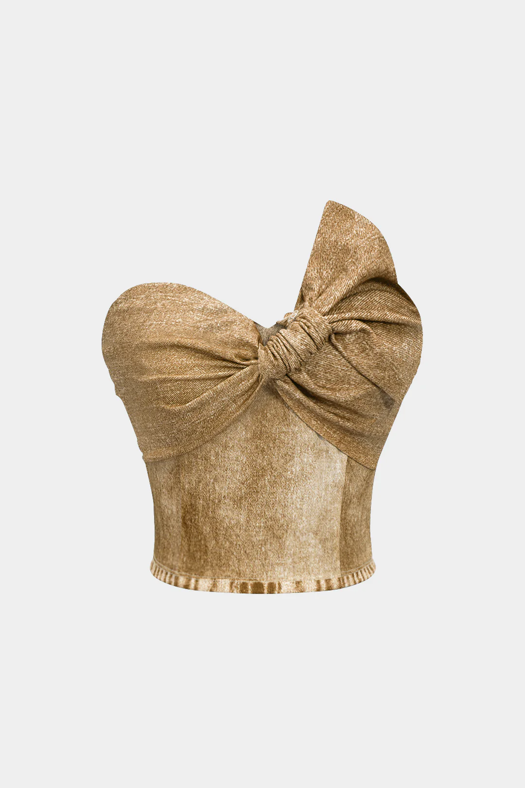 Denim Print Asymmetrical Twist Knot Strapless Tube Top - Weenar