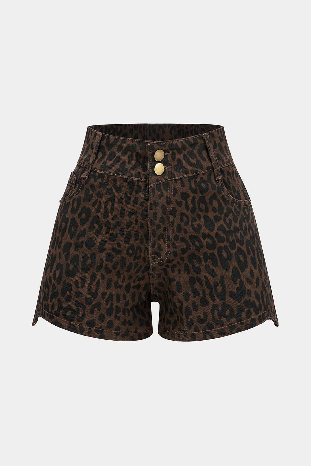 Denim Leopard Print High Waist Shorts - Weenar