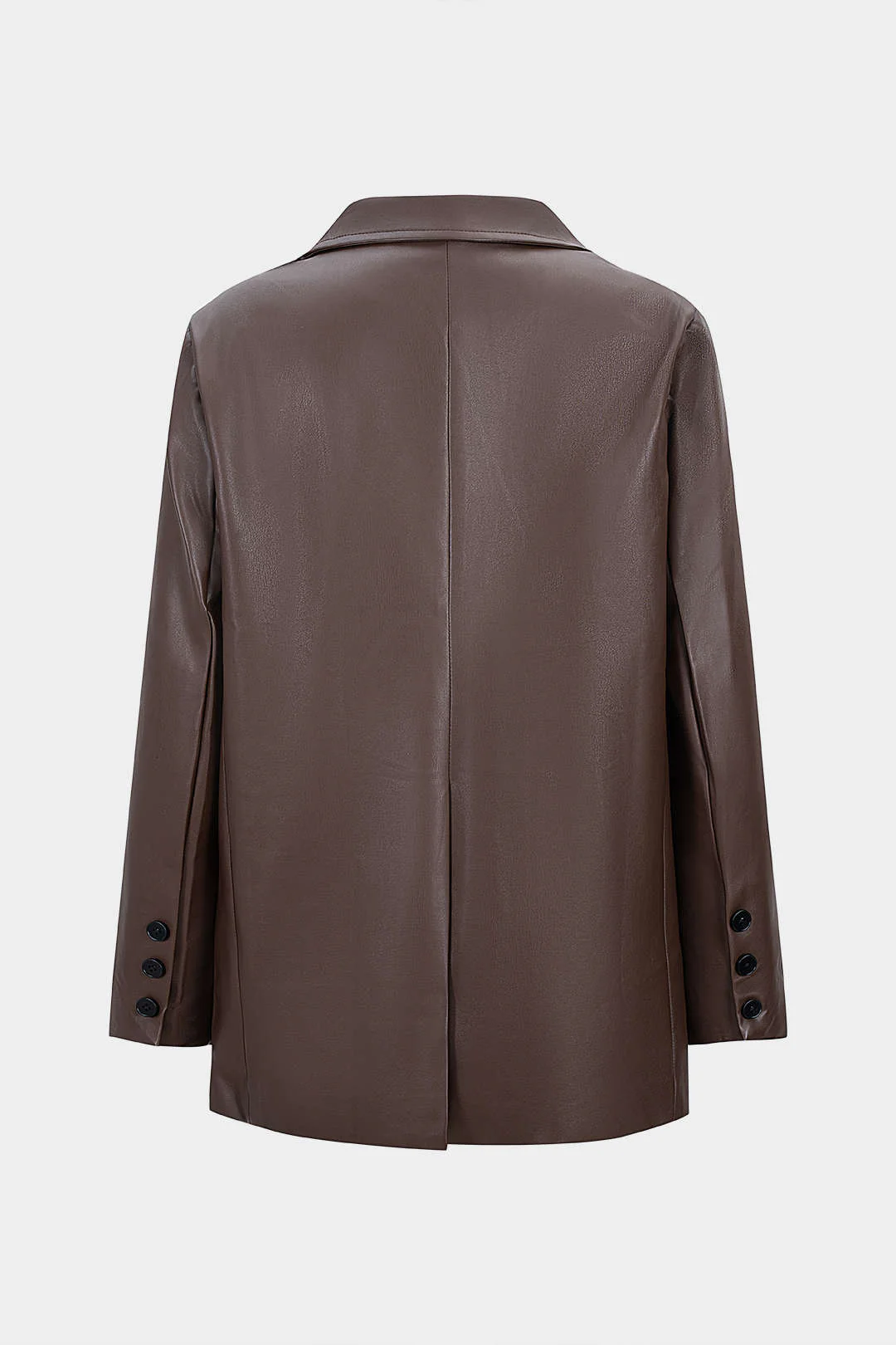 Notched Lapel V-Neck Faux Leather Blazer - Weenar
