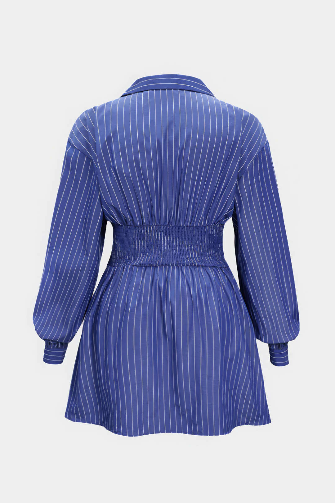 Plus Size Stripes Print Crossed Ruched Smocked Long Sleeve Mini Dress - Weenar