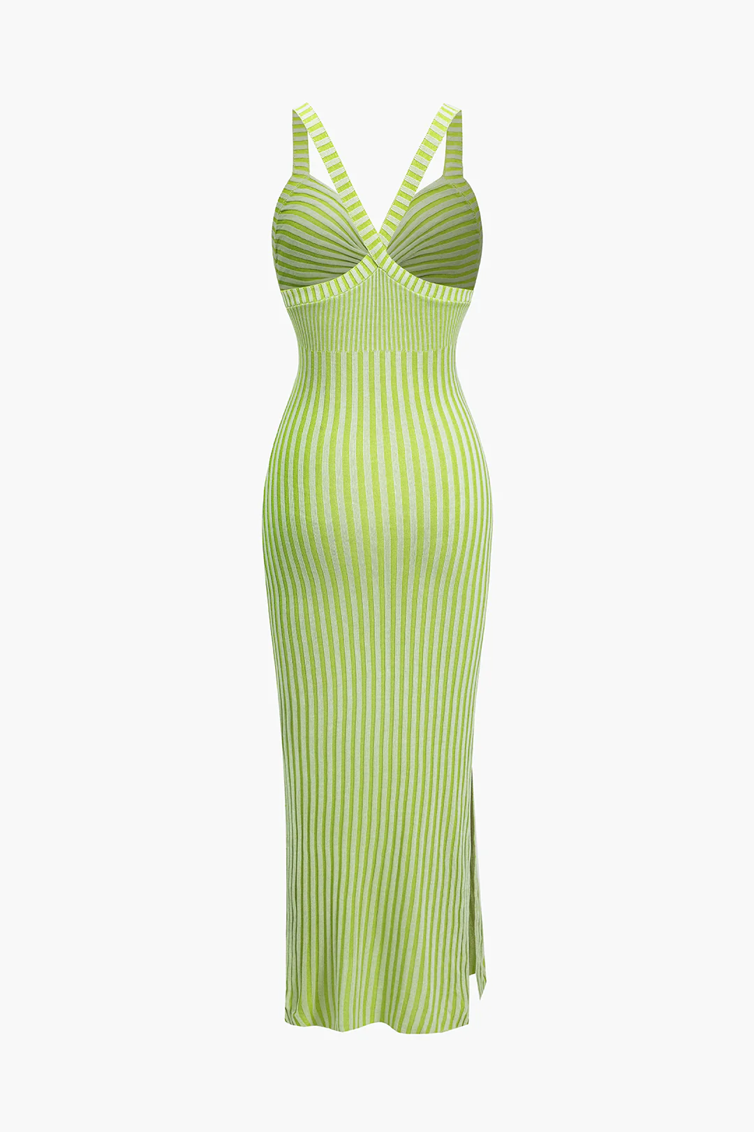Knit Stripes Contrast Twist Knot Cut Out Sleeveless Dress - Weenar