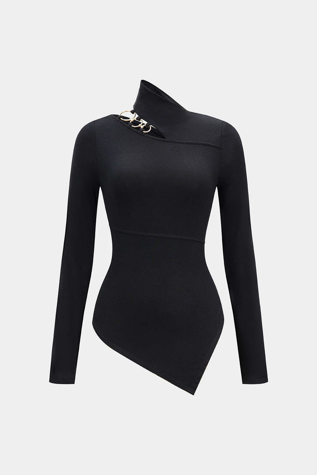 Metallic Ring Asymmetrical Long-Sleeve Top - Weenar