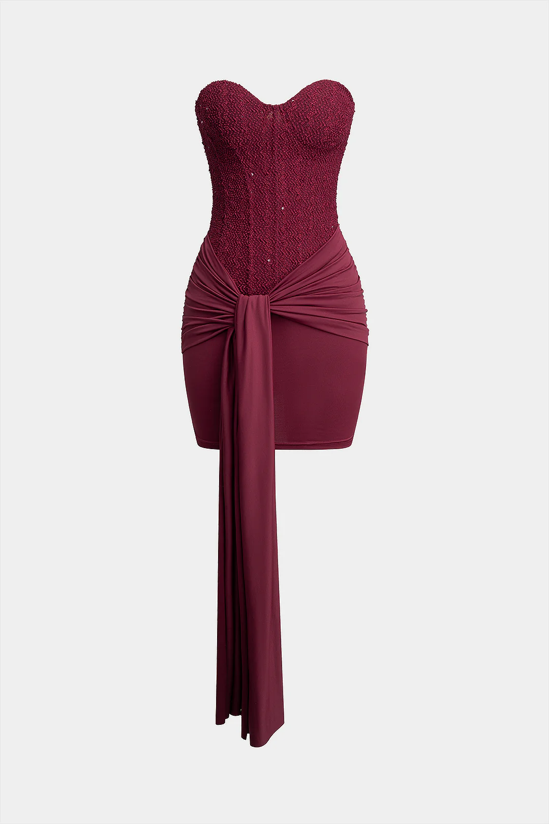 Patchwork Tie-Up Strapless Sleeveless Mini Dress - Weenar
