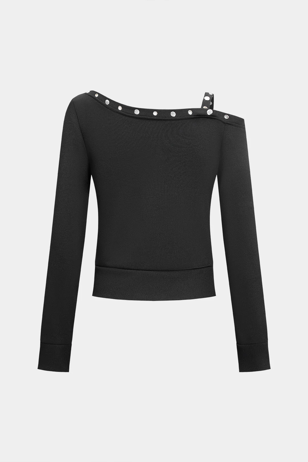 Studded Decor One Shoulder Sweatshirt - Weenar