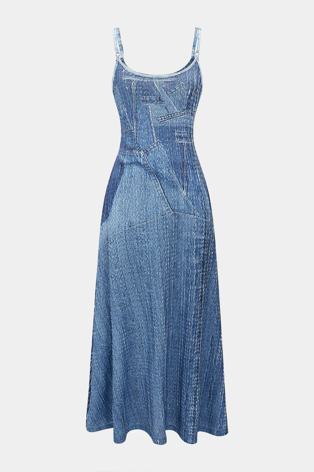 Denim Print Slip Sleeveless Maxi Dress - Weenar