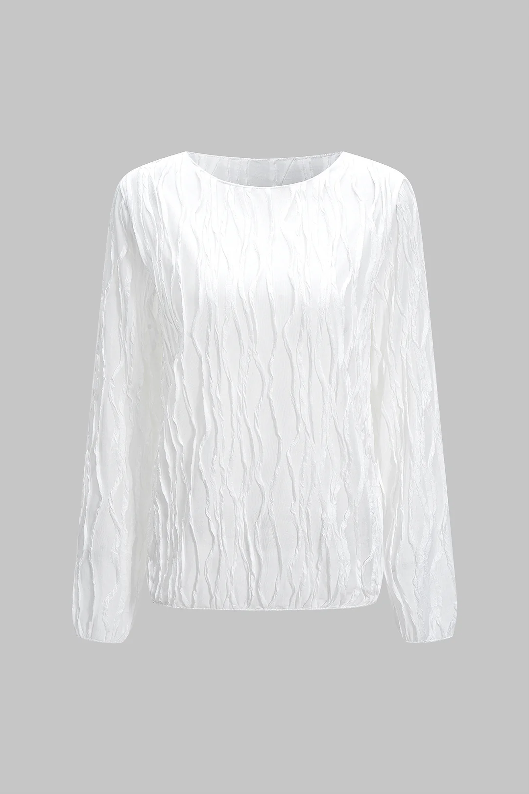 Textured Round Neck Long Sleeve T-Shirt - Weenar