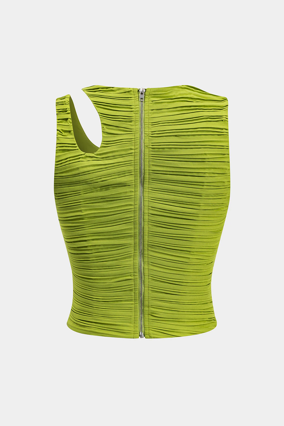 Pleated Cut Out Zipper Tank Top - Weenar