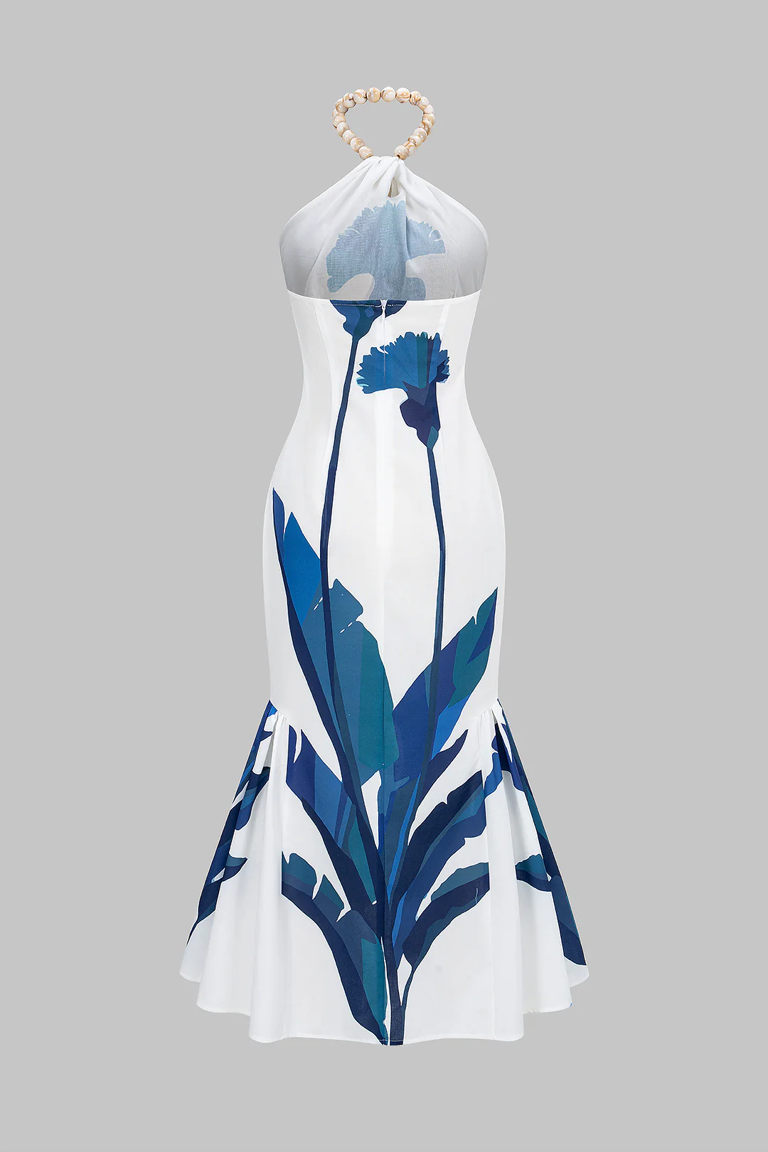 Branches Print Halter Neck Ruched Sleeveless Maxi Dress - Weenar