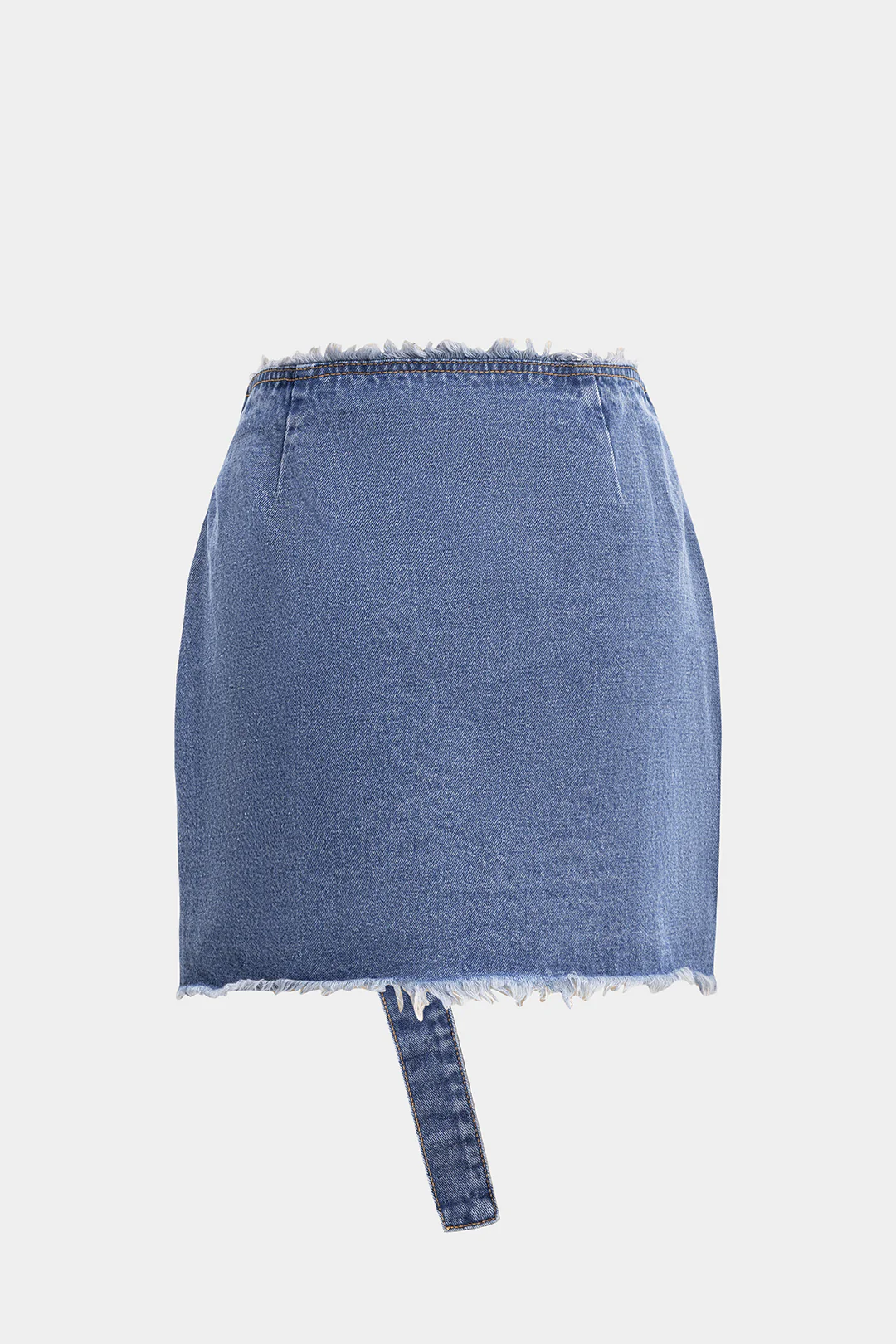 Denim Asymmetrical Pocket Frayed Skirt - Weenar
