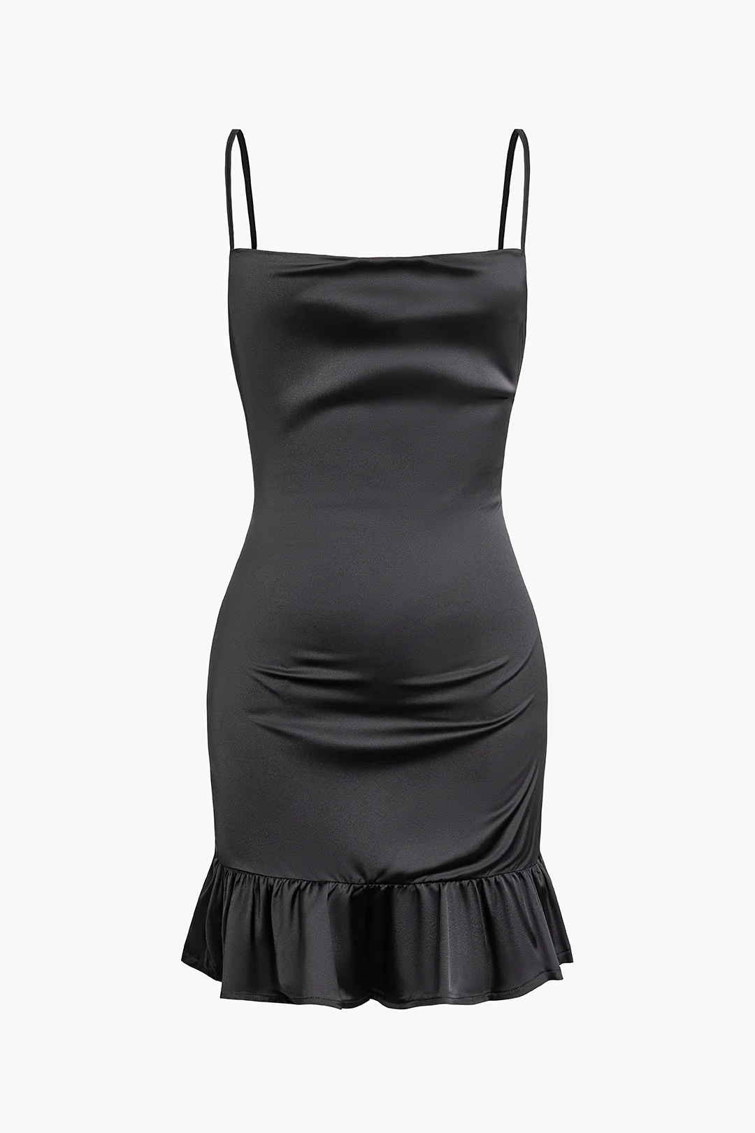 Satin Ruffle Hem Backless Sleeveless Mini Dress - Weenar